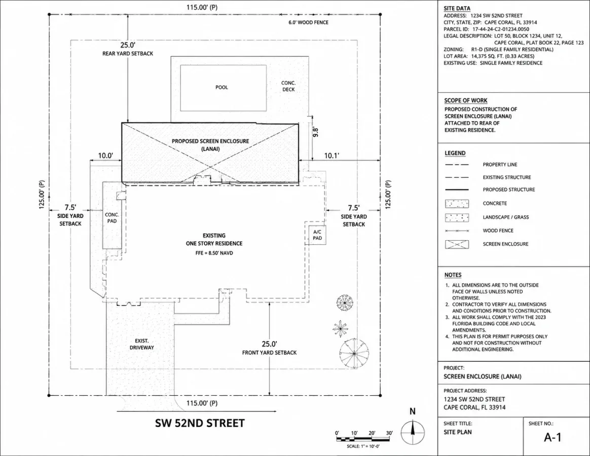 Pools & outdoor projects permit drawings for Bryan County, Georgia