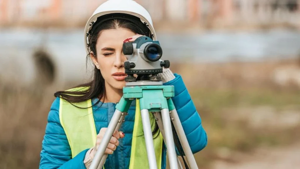 Surveyor measuring a residential property before the site plan is drafted