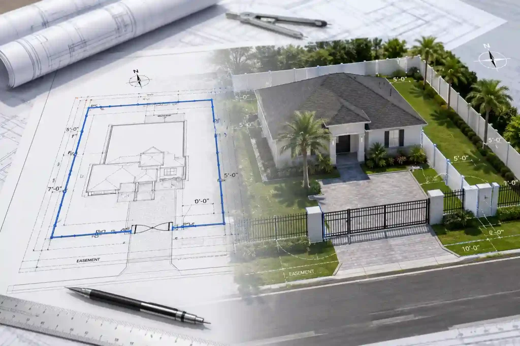 Site plan overlay showing property layout and building placement