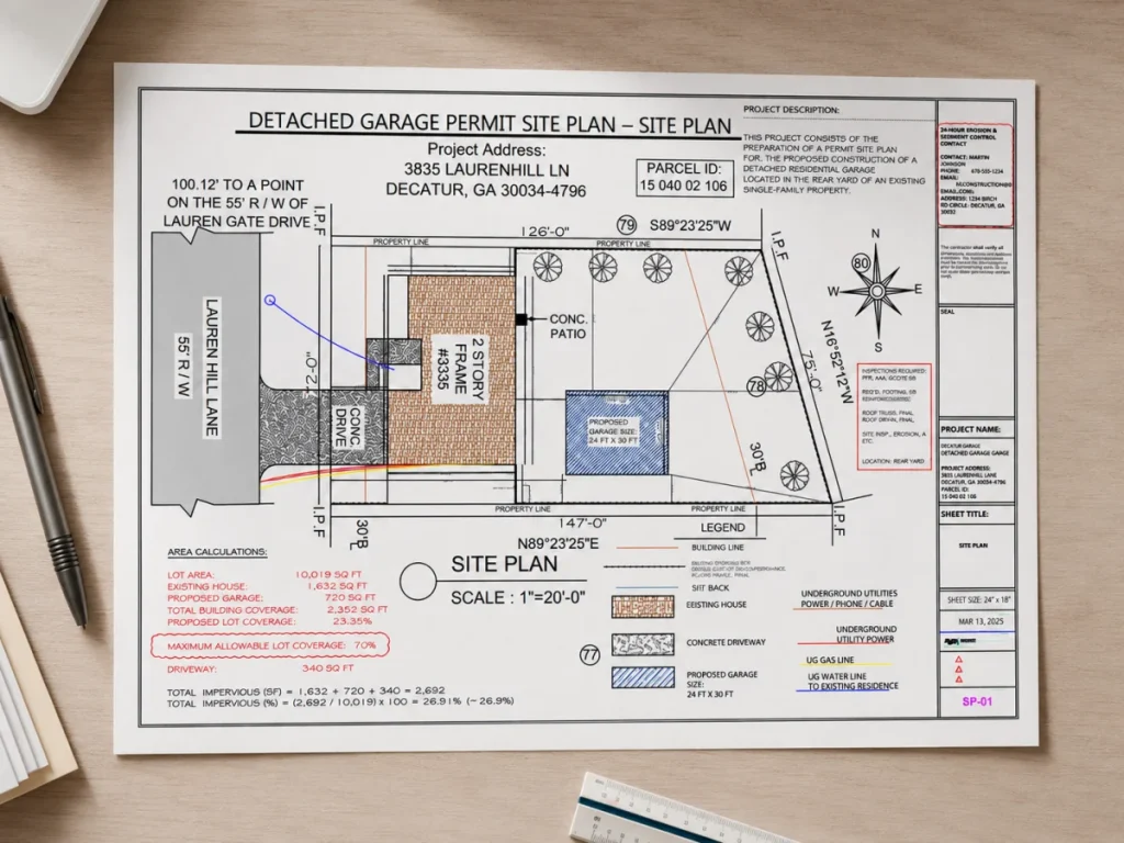Georgia residential site plan showing lot dimensions and structures