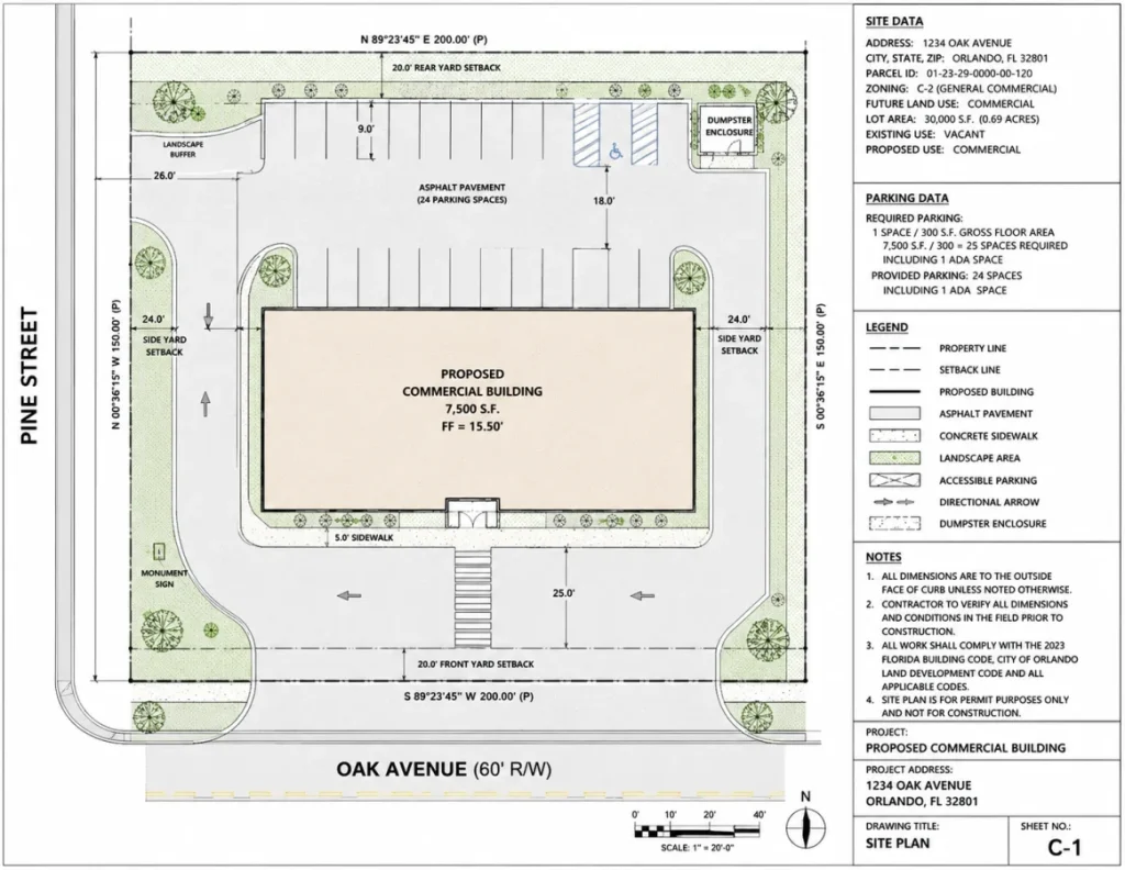 Commercial property plot plan and site layout drawing example